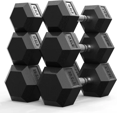 Miniatura 16 de PAPABABE Juego de mancuernas, mancuernas de gimnasio en casa con revestimiento de goma, mancuernas para mujeres y hombres, pesas de mano