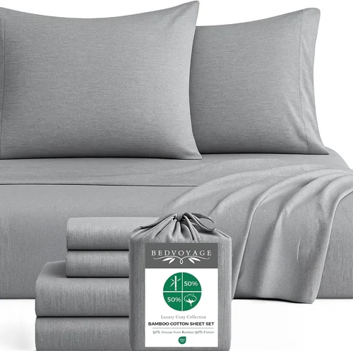 BedVoyage Cozy Sheets Queen - Juego de sábanas de 50% viscosa de bambú y 50% mezcla de algodón, ropa de cama suave y transpirable, bolsillo profundo