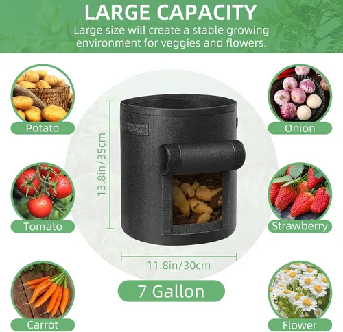 Miniatura 3 de LITLANDSTAR Paquete de 6 bolsas de cultivo de papas de 7 galones, tela no tejida resistente, bolsa de plantación de jardín, contenedor de plantas