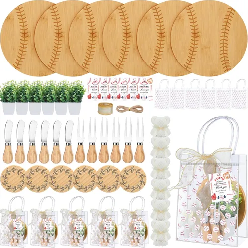 Miniatura 7 de Honeydak 49 Piezas Premios de Baby Shower para Jugadores de Juegos, 6 Juegos de Tabla de Quesos con Tenedor y Cuchillos, Posavasos, Toalla, Planta