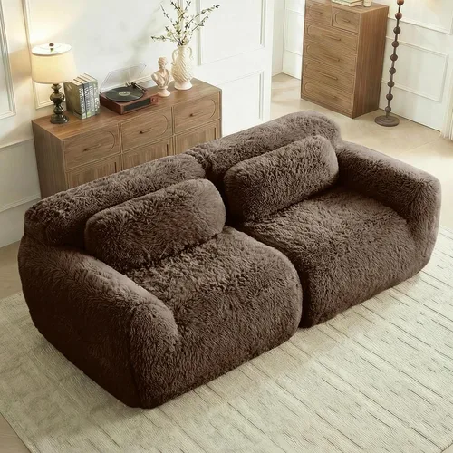 Miniatura 24 de Sofás de nube sin hueso de 80.4 pulgadas, tela de felpa suave y esponjosa, sofá cama modular con 2 otomanas, sofás de dos plazas de chocolate,