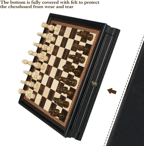 Miniatura 4 de BIVOMON Juego de ajedrez de madera de 12.5 pulgadas, piezas de ajedrez magnéticas con 2 cajones de almacenamiento integrados - juego de tablero