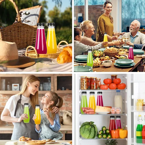 Miniatura 6 de Moretoes 40 botellas de jugo de 12 onzas, botellas de plástico vacías con tapas, contenedores reutilizables para bebidas a granel transparentes