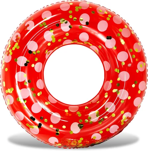 Miniatura 11 de POZA Flotador de Tubo Inflable para Piscina – Anillo de natación de confeti brillante, Tubo Inflable de Servicio Pesado Resistente a los Rayos UV Oro