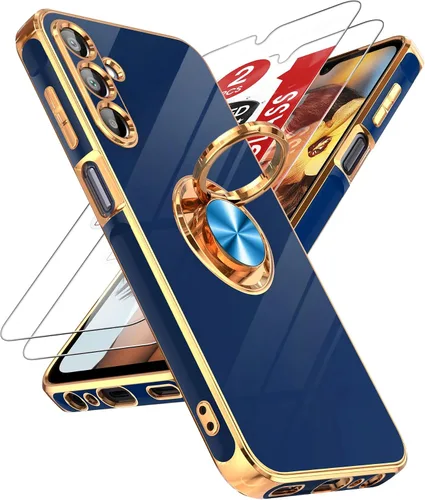 Miniatura 9 de LeYi Funda para Samsung Galaxy S22 Ultra con soporte de anillo giratorio de 360°, soporte magnético, chapado en oro rosa, borde protector para Negro