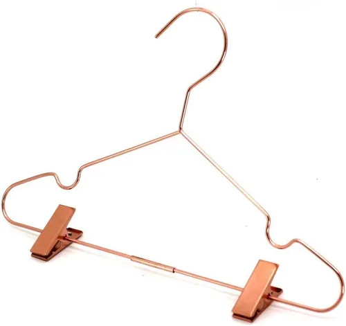 Miniatura 5 de Paquete de 10 perchas de 13 pulgadas con alambre de metal brillante dorado rosa con clips para almacenamiento y exhibición de camisas, abrigos