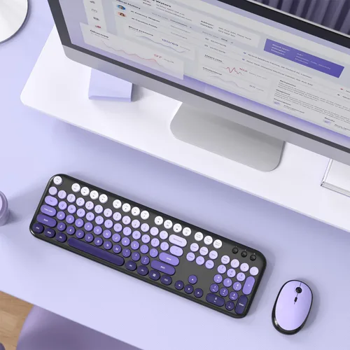 Miniatura 133 de KNOWSQT Combo de teclado y ratón inalámbrico, teclados lindos de tamaño completo estilo máquina de escribir 2.4G azul colorido - receptor USB Plug
