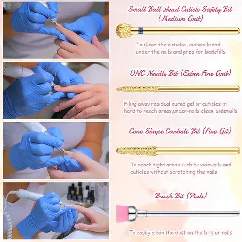 Miniatura 4 de Hestya Juego de 7 brocas de carburo de tungsteno para uñas, lima eléctrica de 3/32 pulgadas, manicura de diamante, pedicura, removedor de cutículas