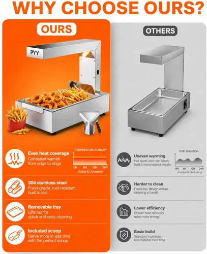 Miniatura 5 de PYY Calentador de papas fritas - Lámpara de calor comercial para calentar alimentos Luz de calentamiento de 122°F Estación de descarga de papas