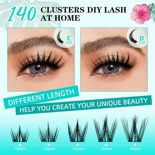 Miniatura 4 de Lash Cluster Manga - 140 unidades de pestañas en racimo de aspecto mojado ultrafinas extensiones de pestañas con punta animé con pestañas anchas