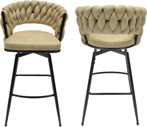 Miniatura 7 de Technical - Juego de 2 taburetes de bar tejidos de cuero, taburetes de bar con patas negras, sillas de isla de cocina no ajustables, taburetes