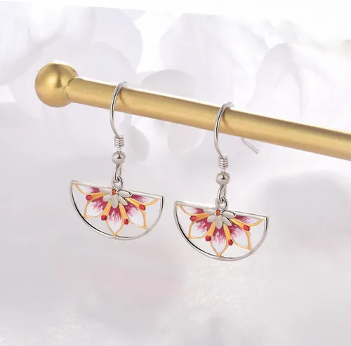 Miniatura 4 de Aretes colgantes de flor de lirios de plata de ley 925 con lirios rosa flor de loto y cardo escocés, aretes de nudo celta, joyería para el día