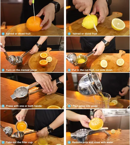 Miniatura 6 de Exprimidor de limón grande, exprimidores manuales de acero inoxidable exprimidor de cítricos de todos los tamaños de frutas pueden exprimir jugo