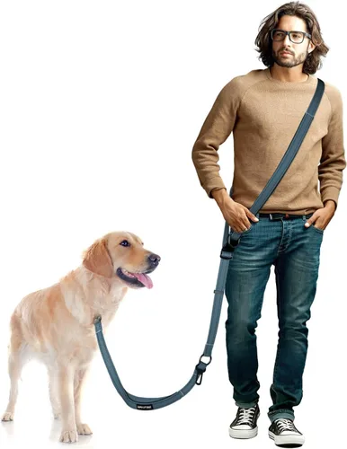 Miniatura 18 de Correa de perro manos libres, correa cruzada para perro, cinturón de cintura de 5.3 a 7.8 pies con cinturón de seguridad para automóvil
