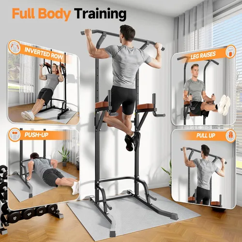 Miniatura 5 de Power Tower - Barra de dominadas para gimnasio en casa, estación de entrenamiento multifunción con altura ajustable, capacidad de 440 libras, base