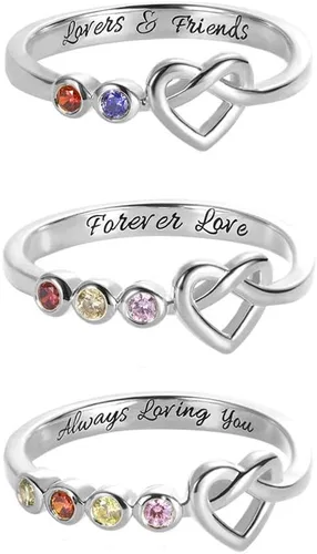 AILIN Anillos de amor con nudo con 2-4 piedras natales de plata de ley 925, anillos de boda para mujeres, madre, pareja, familia, regalos del día de