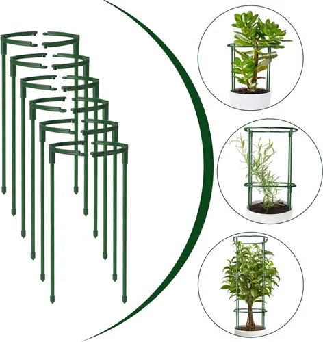 Miniatura 6 de Paquete de 12 estacas de soporte para plantas semicirculares, soporte apilable de 3 niveles para flores de jardín, estacas para plantas