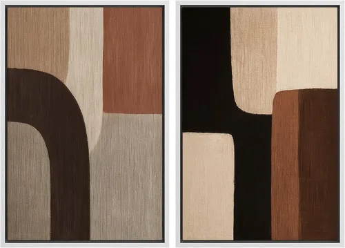 Miniatura 122 de SIGNWIN Lienzo enmarcado para pared, juego de arte de collage de ondas en espiral de mediados de siglo, formas abstractas, acogedor, neutro