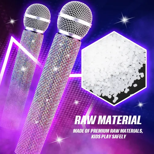 Miniatura 2 de Sanwuta Micrófono falso con diamantes de imitación brillantes, micrófono de juego de plástico con purpurina para disfraz de fiesta de cosplay