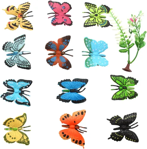SmilerSmile 12 figuras de acción de mariposa de plástico de mariposas, decoración de arte, extraíble, reutilizable, para decoración de pastel