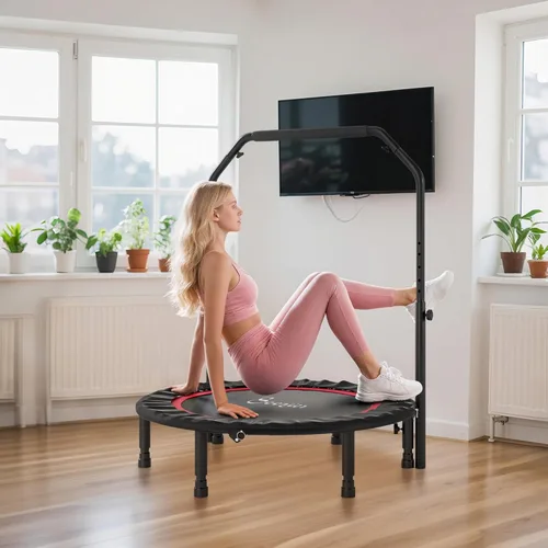 Miniatura 9 de Soozier Trampolín Rebounder para adultos, mini trampolín plegable con barra de mango ajustable, silencioso y seguro Bungee Rebounder Saltar Rojo