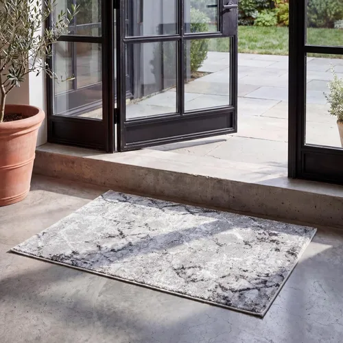 Miniatura 26 de SAFAVIEH Amelia Collection - Alfombra decorativa de 2 pies 2 pulgadas x 4 pies, gris y azul marino, diseño moderno enrejado envejecido, no desprende