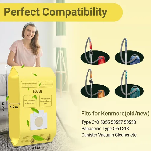 Miniatura 2 de 50558 Bolsas de vacío de repuesto para recipiente Kenmore tipo C/Q 5055, 50555, 50557, 50558 y Pana·sonic tipo C-5, C-18, 200 Series, 400 Series