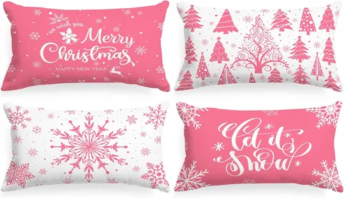 Miniatura 23 de Lanpn Fundas de Almohada Decorativas de Navidad 16x16 4 piezas, Negro Blanco Feliz Navidad Navidad Invierno Copo de Nieve Decorativas Vacaciones