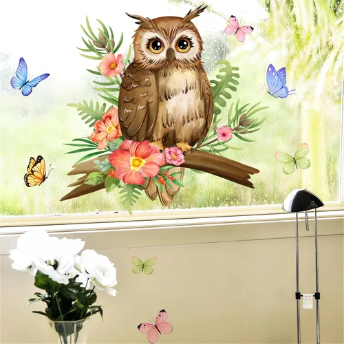 Miniatura 3 de Calcomanías de pared con diseño de búho pequeño, diseño de animales de dibujos animados de sacinora DIY, vinilo extraíble para ventana, sala