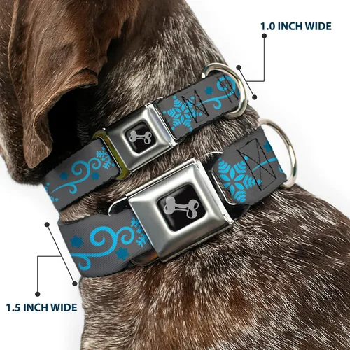 Miniatura 2 de Collar de perro hebilla para cinturón de seguridad, copos de nieve, gris, azul, 9 a 15 pulgadas, 1.0 pulgadas de ancho