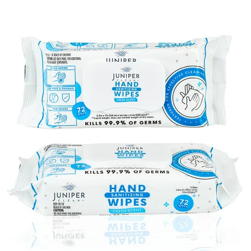 Miniatura 7 de Juniper CLEAN, 1 paquete de toallitas desinfectantes de manos, 72 toallitas desinfectantes de manos desechables, aroma fresco, sin pelusa y duraderas