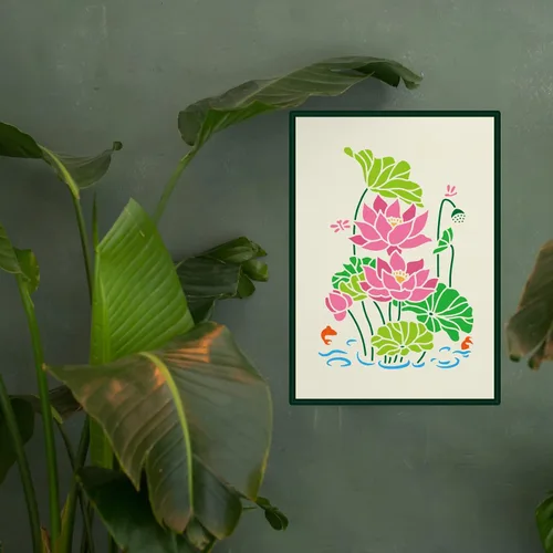 Miniatura 5 de FINGERINSPIRE Plantilla de pintura de lirio de agua de loto, 11.7 x 8.3 pulgadas, hueca de flor de loto, hoja de brote de loto para pared, álbum