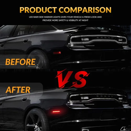 Miniatura 4 de Luces LED de señalización lateral para parachoques trasero rojo para 2008-2014 Dodge Challenger y 2011-2014 Charger con lente ahumada, 2 piezas