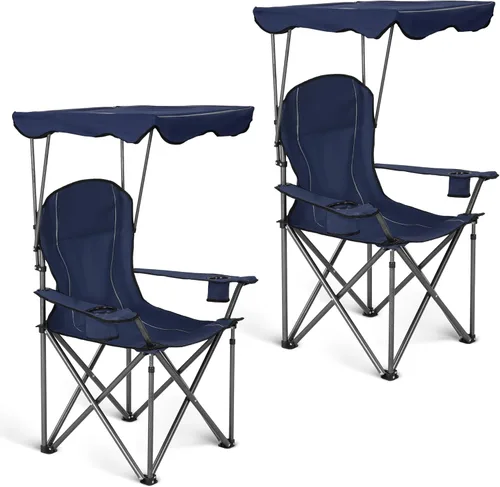 Miniatura 15 de ALPHA CAMP Silla de campamento con toldo resistente, capacidad de 350 libras, silla plegable de gran tamaño con parasol ajustable, silla portátil