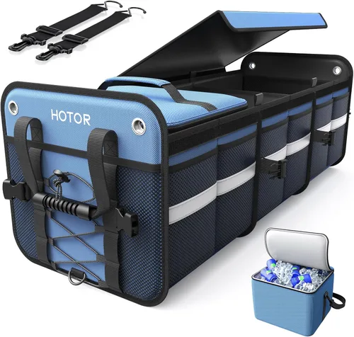 Miniatura 9 de HOTOR Organizador de maletero, organizador de automóvil de 3 compartimentos y almacenamiento con bolsa refrigeradora, organizador de almacenamiento
