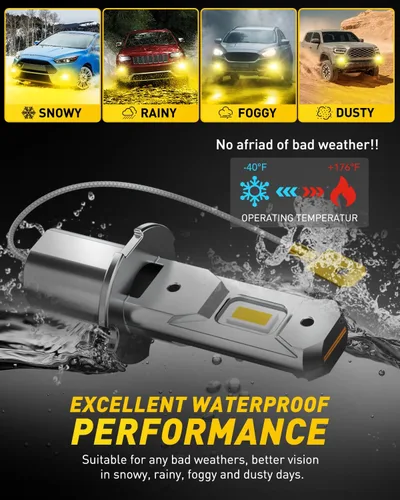 Miniatura 7 de AUXITO Bombilla LED H3 amarilla 3000K, 16,000 lúmenes, 600% súper brillante, 10 años de vida útil, tamaño 1:1 Plug-n-Play, instalación 100%