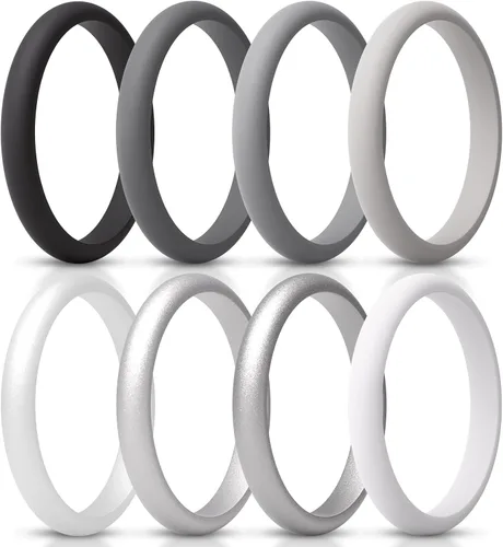 Miniatura 21 de ThunderFit - Realzadores de anillos de silicona delgados y apilables para mujer, alianzas de boda de silicona, 2.5 mm de ancho y 2 mm de grosor
