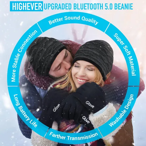 Miniatura 3 de Gorro Bluetooth de Pompón de HIGHEVER para Hombres y Mujeres V5.0, Relleno de Calcetas Navideñas, Inalámbrico, Gorro Musical con Altavoz