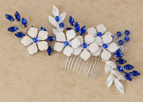 Miniatura 2 de Alilang Peine para el cabello de la boda de la novia, peine lateral plateado, cristal azul, pieza de pelo nupcial, accesorios para el cabello nupcial
