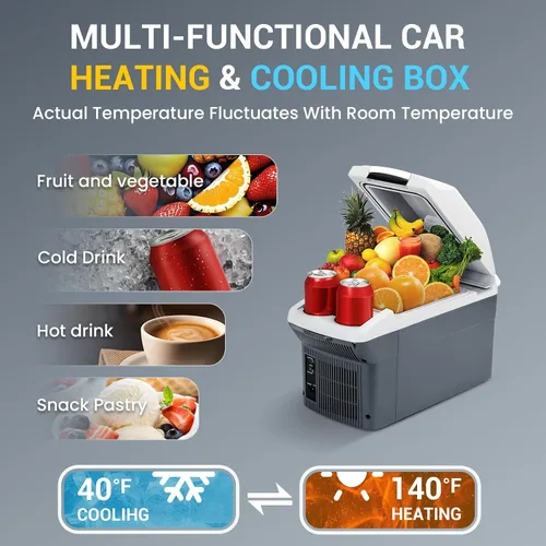 Miniatura 5 de Refrigerador portátil para automóvil de 9 cuartos de galón, capacidad de 9 litros, refrigerador de 12 V, enfriador eléctrico, enfriador/calentador