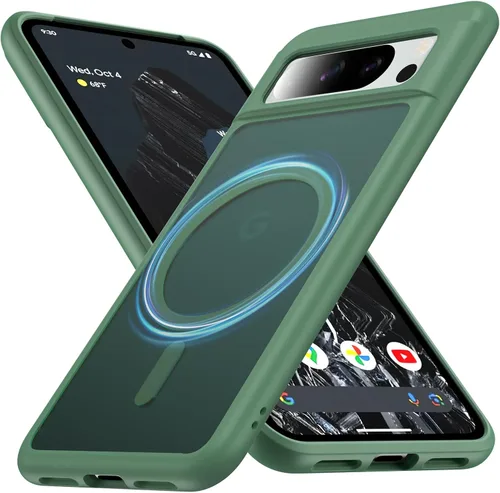 Miniatura 14 de Funda para Google Pixel 8 Pro con MagSafe [Soporte Ajustable][Carga Mientras Está de Pie][Militar a Prueba de Golpes] Parachoques de Silicona Suave