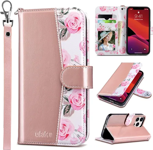 Miniatura 21 de ULAK Funda tipo cartera compatible con iPhone 13 para mujer, piel sintética de alta calidad con tarjetero, función atril, funda tipo cartera