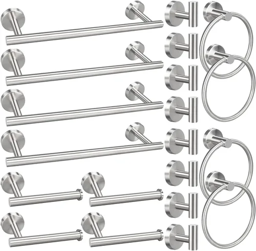 Juego de 20 piezas de accesorios de baño, juego de accesorios de baño de níquel cepillado, incluye barras de toalla de mano de 16 pulgadas, soportes