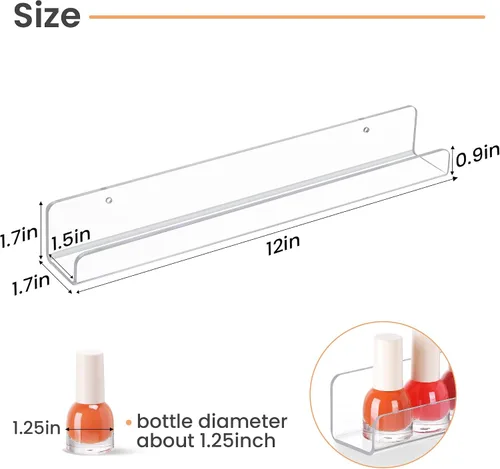Miniatura 3 de upsimples Paquete de 6 Estantes de Acrílico Transparente, 1.7" x 12" Estanterías de Guardería, Estantería Flotante Pequeña para Niños y Bebés
