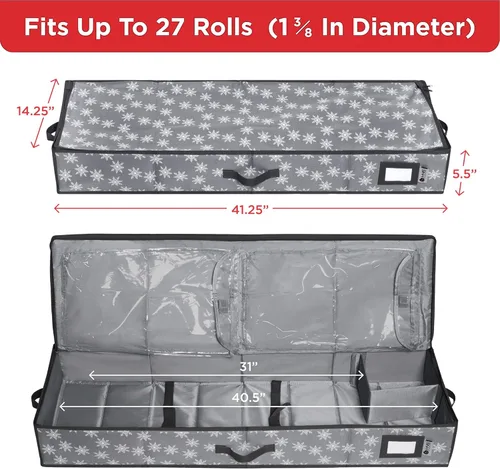 Miniatura 3 de HOLDN' STORAGE Contenedor de almacenamiento de papel de regalo de alta calidad, duradero 600D a prueba de desgarros, se adapta a 27 rollos de papel