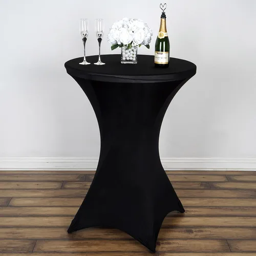 Miniatura 2 de BalsaCircle Mantel elástico ajustable de elastano negro de 36 pulgadas para decoración de bodas, fiestas, eventos