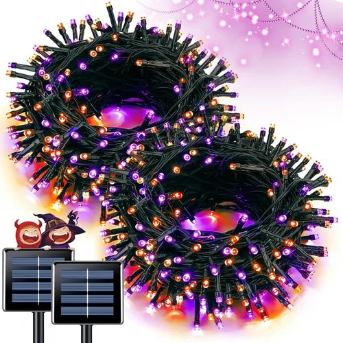 Miniatura 12 de JMEXSUSS 600 luces LED solares azules de Navidad, 206.7 pies, luces azules de Navidad al aire libre, impermeables, 8 modos de luz solar al aire