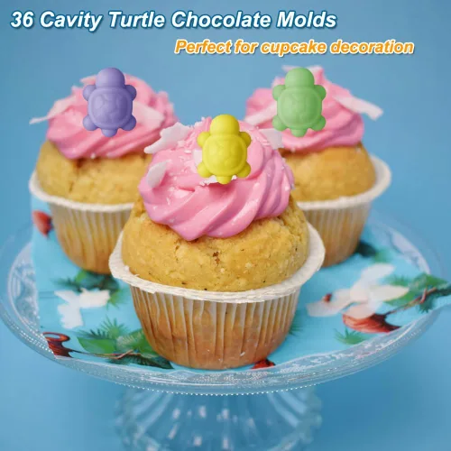 Miniatura 3 de Paquete de 2 moldes de chocolate con 36 cavidades de silicona de tortuga para pasteles, gomitas, gelatina, cubitos de hielo, herramientas