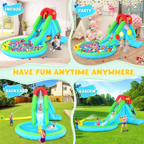 Miniatura 3 de Tobogán acuático inflable para niños, parque acuático 5 en 1 con tobogán para húmedo y seco, toboganes acuáticos inflables de 13 x 8.3 x 7.1 pies