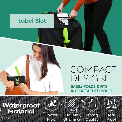 Miniatura 3 de reperkid Bolsa de viaje para asiento de automóvil para avión, negro y verde, 33" H x 18" W x 18" D, se adapta a la mayoría de asientos convertibles